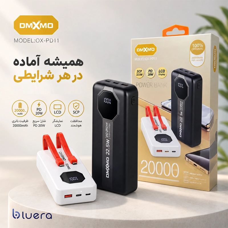 پاوربانک 20000 میلی آمپر OMXMO مدل OX-PD11 با توان 22.5 وات