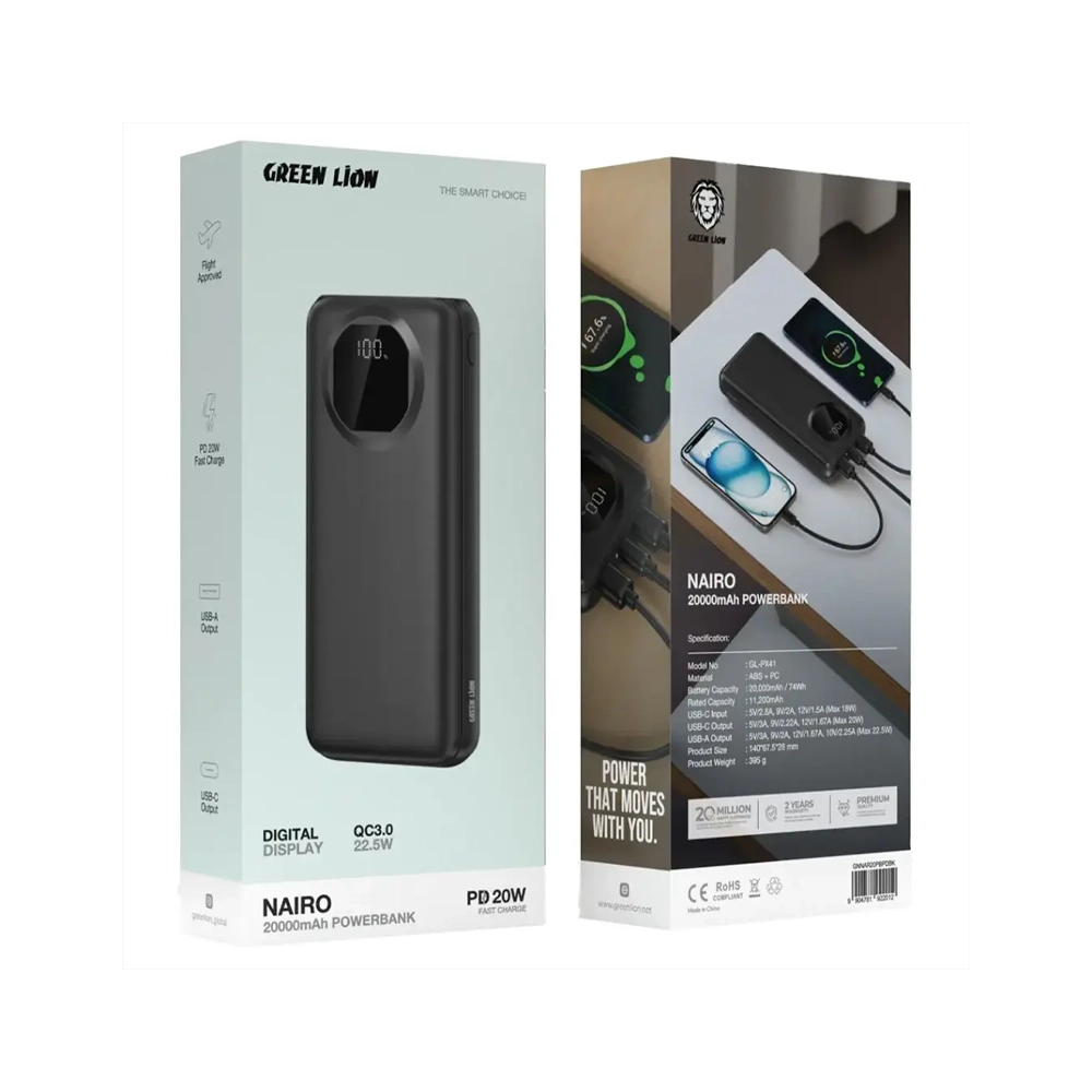 پاوربانک ۲۰۰۰۰mAh گرین لاین مدل Nairo GL-PX۳۹ با توان ۲۲.۵ وات
