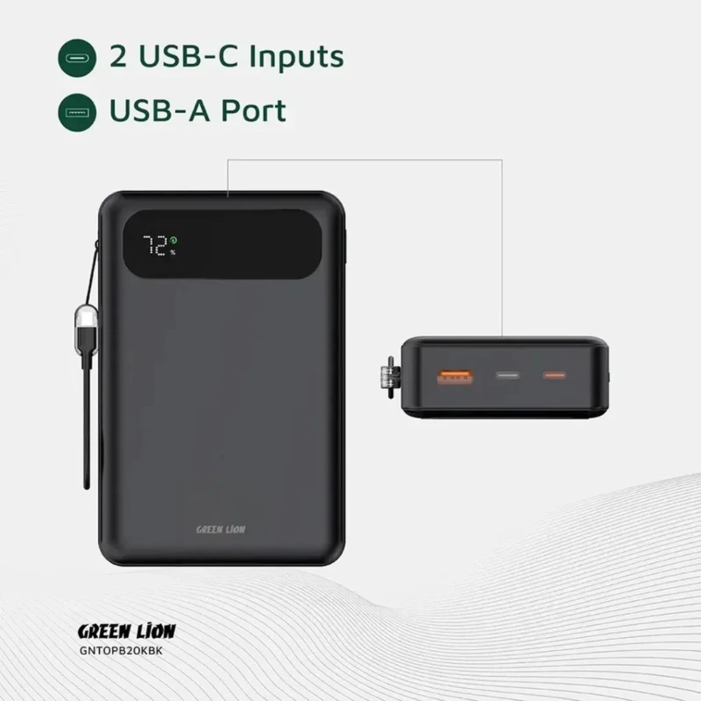 پاوربانک ۲۰۰۰۰mAh گرین لاین مدل TOLEDO GL-PX۳۷ ساعت توان ۲۲.۵ وات