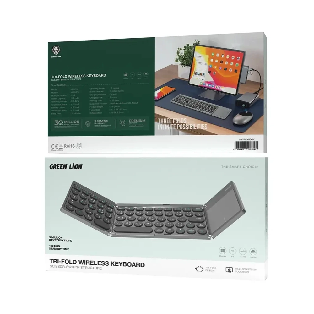 کیبورد تاشو ۳ تکه گرین لاین مدل TRI-FOLD GKM-۵۵ سازگار با همه سیستم عامل ها