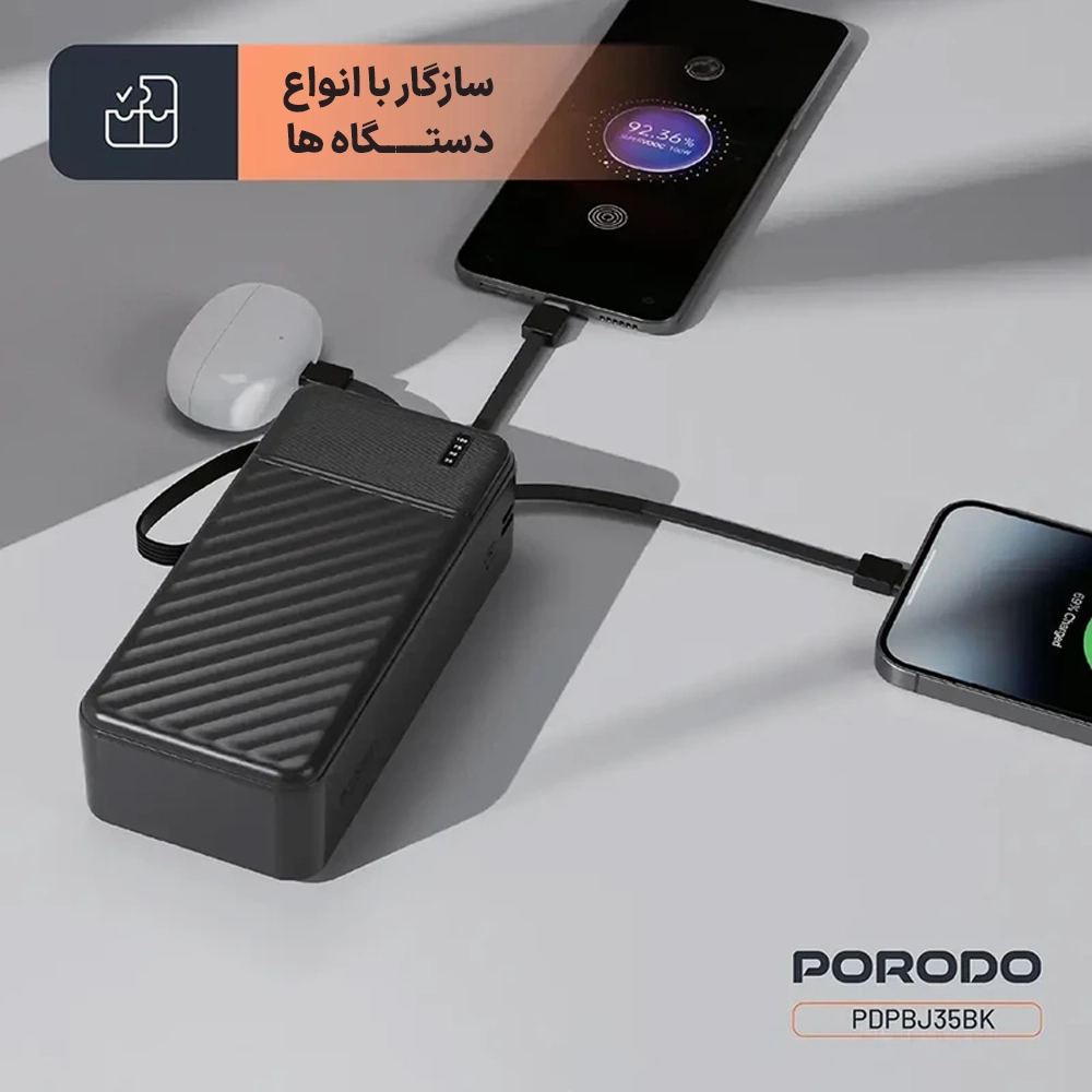 پاوربانک ۳۰۰۰۰mAh پرودو مدل PIANO با توان ۱۰ وات